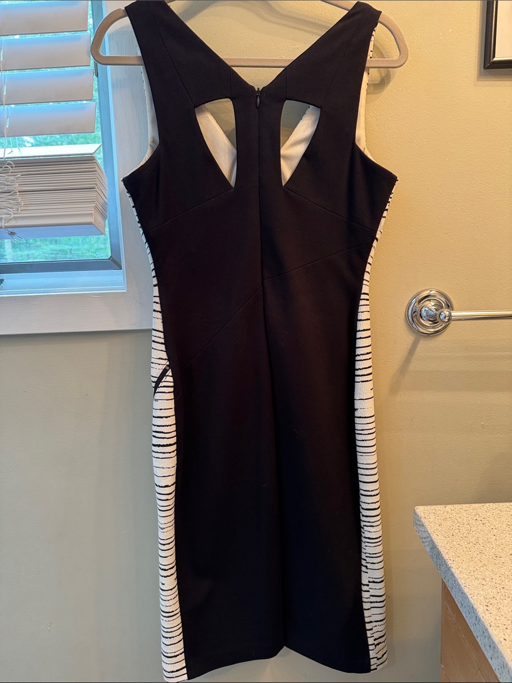 julia jordan Black and White Striped V-Neck Sheath Dress with Back Cutout. - Picture 5 of 7